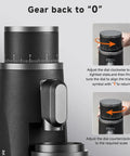 Premium Electric Coffee Grinder With 48MM Conical Burrs, dial adjustment details for grind settings and precision.