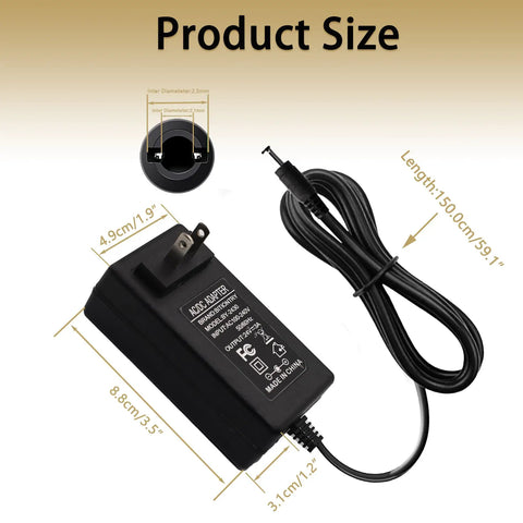 24V 3A Power Supply Adapter 72W AC To DC Converter 100-240V Input 24V Output 5.5x2.5mm Barrel Plug with size dimensions