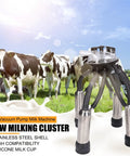 4 Silicone Teat Cups Cow Milking Cluster With Stainless Steel Shell And Milk Claw Assembly in field with cows