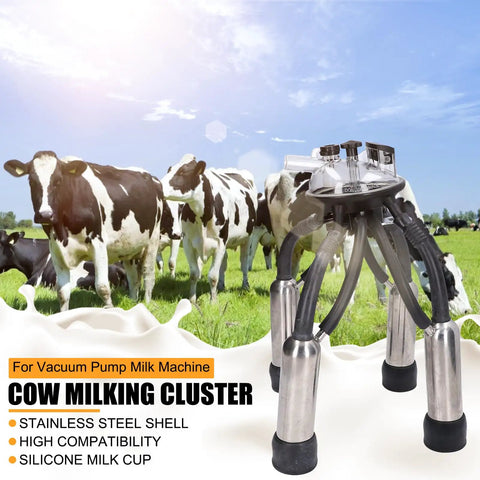4 Silicone Teat Cups Cow Milking Cluster With Stainless Steel Shell And Milk Claw Assembly in field with cows