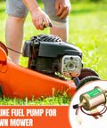 Two Pack 12V Low Pressure Inline Fuel Pump Kit 4 To 7 PSI Universal Gas And Diesel Pumps with lawn mower in use