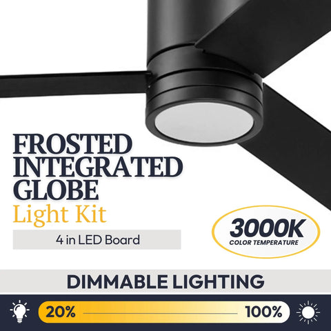 Espy Modern 52 Inch Ceiling Fan With Light And Remote Control, matte black finish, honey birch blades, frosted LED globe