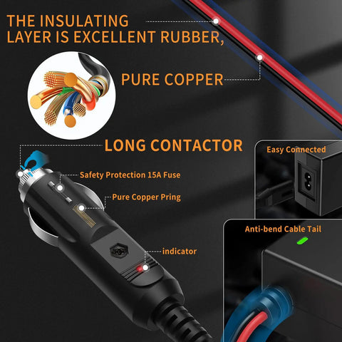 Straight Up Heavy Duty Fast Charge Adapter Plug And Play Power Cable For NoCo Boost Gb70 Gb150 Gb250 Plus Gb500 showing cable details and connectors.