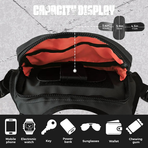Interior view of Outdoor Chest Bag For Men With Built In Phone Holder, showing capacity for essentials like a phone and wallet.