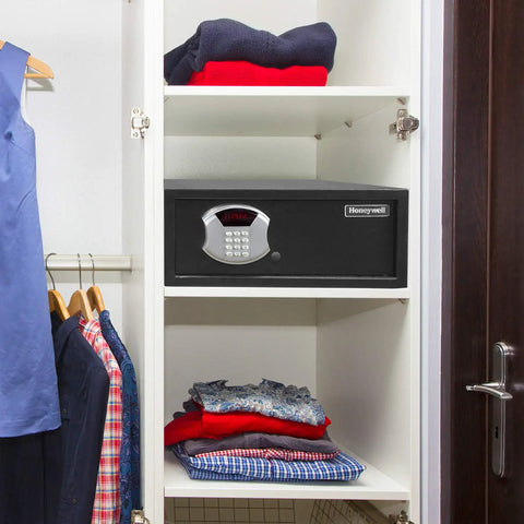 Beefy Low Profile Steel Safe With Hotel Style Digital Lock 1.14 Cu Ft Cash Safe With LED Display Includes 2 Emergency Keys in closet