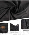 NICEMOVIC black barber cape with adjustable neck closure; waterproof, non-stick fabric for salon use.