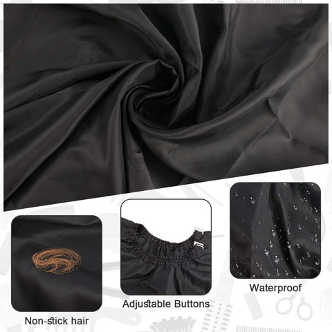 NICEMOVIC black barber cape with adjustable neck closure; waterproof, non-stick fabric for salon use.