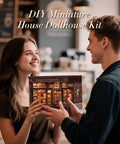 Couple holding DIY Book Nook Kit For Adults And Teens 3D Wooden Miniature Dollhouse Puzzle With LED Light Tiny House Model