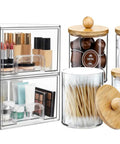 Clear Stackable Storage Drawers And Q Tip Holder Dispenser With Bamboo Lids Space Saving Pro Grade Acrylic Drawer Containers