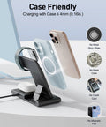 Travel Ready 3 In 1 Wireless Fast Charger Station for iPhone, Apple Watch, and AirPods charging through cases, no metal