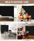 Movable Room Divider With Caster Wheels And Brakes For Easy Moving And Locking In Place 6 Feet By 6 Feet Privacy Screen Black Ideal For Home Office School And Restaurants shown in bedroom, classroom, office, and restaurant settings.