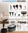Quick 15 Second Heat Up Handheld Steam Cleaner With High Pressure For Deep Cleaning Grease And Grout Stains Without Harsh Chemicals Compact Portable Design showing included accessories.