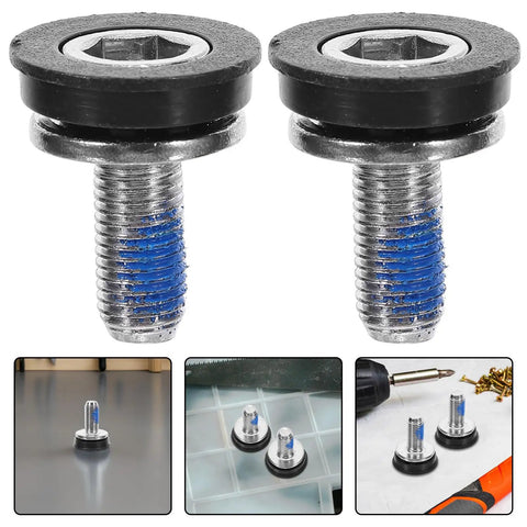 Get A Real Tough Set Of 10 Pcs Yardwe Steel Center Shaft Screws For Your Bike Crankset That Keep Rust Away And Secure Tight Fit In Any Bad Weather Condition For Smooth Riding Action, showing two steel screws with rubber washers.
