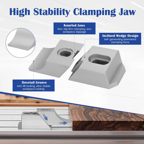 4 Piece CNC Low Profile Side Clamps Set for Milling and Engraving Machines, Beefed-Up Aluminum Lateral Edge Vise Set, Heavy-Duty 60kN Workholding Fixture for T-Slot and Perforated Tables, 3.14 by 1.14 Inch; knurled jaws