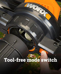 Cordless 3 In 1 Leaf Blower Vacuum Mulcher With Brushless Motor showing tool-free mode switch