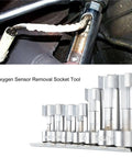 7 Piece Oxygen Sensor Socket Wrench Set And Cr Alloy O2 Removal Tool Kit For Grease Monkey Approved Garage Jobs featuring sockets in different sizes.