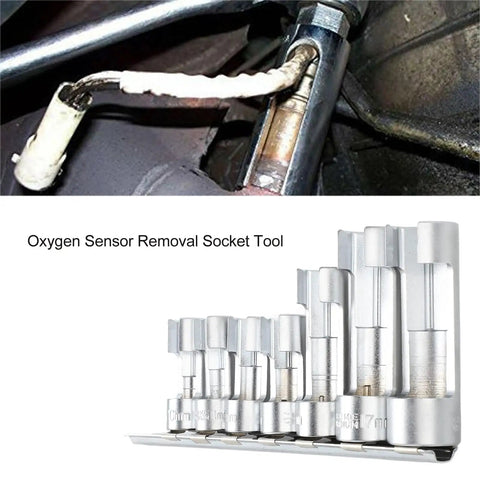 Pro Grade 7 Piece O2 Sensor Socket Set With Cross Hole Design For Rapid Oxygen Sensor Extraction And Straight Shooting Auto Repairs in tool layout.