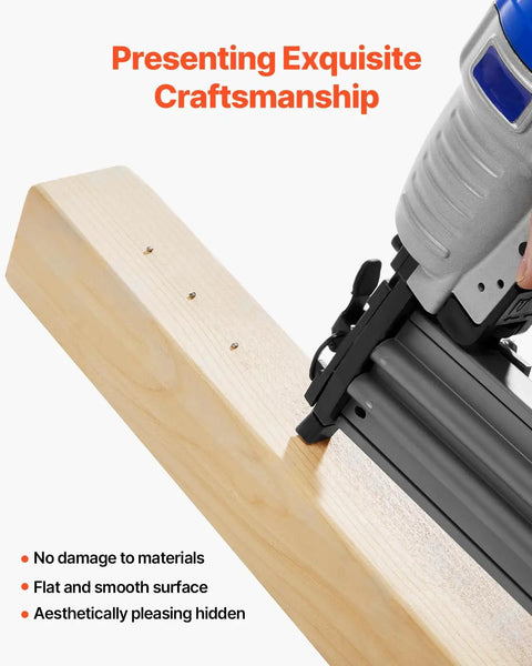 Sixteen Gauge Two Inch Angled Finish Nails Twenty Degree Offset Two Thousand Count Galvanized Steel used with a nail gun on wood.