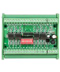 Top view of 8 Channel Level Converter For 5V To 24V And 24V To 5V NPN PNP To NPN Square Wave Plug And Play Interface Module with DIP switches.