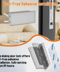 Two Pack Sliding Door Lock For Child Safety On Sliding Glass Doors And Windows With Extra Strong Adhesive And Easy No Tools Required For Peace Of Mind Heavy Duty Security, showing close-up of tool-free adhesive installation.