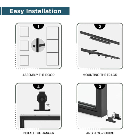 Installation guide for 36 By 84 Inch Metal And Glass Sliding Barn Door With Hardware Kit Soft Close Included Ships In Three Pieces