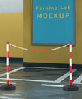 2 Pack Traffic Delineator Post Cones With Fillable Base in parking lot, red and white with 8ft chain, removable base