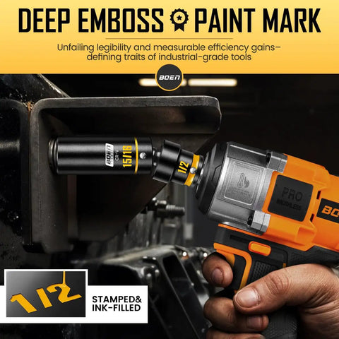 One Half Inch Drive Impact Socket Set used on industrial equipment, showcasing embossed painted markings.