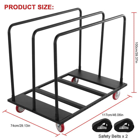 Heavy Duty Folding Table Cart And Drywall Dolly, 1800 Lb Capacity, Moves 10 Tables At Once, Beastly Mobile Utility Cart For Boxes, Wood, Stone, Plywood And More For Job Sites And Workshops, black steel frame with safety belts