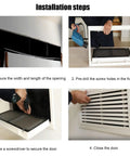 Installation steps for Removable Louvered Air Vent Cover 55X55 Cm showing precise measurements and securing process for HVAC register.