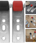 Heavy Duty Sliding Door Rollers With Anti Sag Design For Smooth Gliding Barn Door Hardware shown with red and black casters.