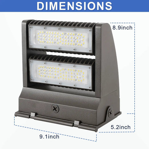 Dimensions of 80W Rotatable LED Wall Pack Light For Outdoor Security Mega Bright 10400 Lumens At 5000K With Adjustable Heads