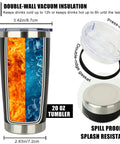 Funny 50th Birthday Tumbler 20 Oz Stainless Steel Insulated Cup For Men And Women Rocking The Big Fifty with blue and orange design.