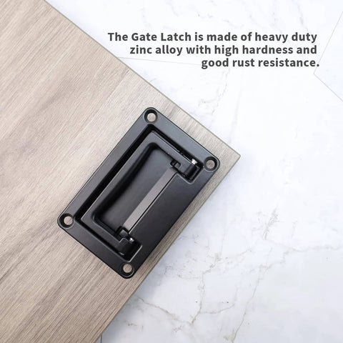 Black Recessed Flush Pull Handle For Deck Hatch in zinc alloy, mounted on wooden surface, features rust-resistant design and bumper post.