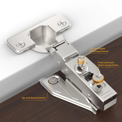 Soft Close Concealed Cabinet Hinges 1/8 1/4 5/16 Overlay For Face Frame And Frameless Doors 3D Adjustable Clip Plate detail