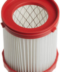 Replacement HEPA Filter For 18V 2.6 Gallon Wet Dry Vacuum Cleaner Easy Install Washable Filter Delivers Sustained Suction With Rotational Airflow Technology Captures 99.97 Percent Of 0.3 Micron And Larger Particles, featuring a red and white pleated design suitable for gas18v-3 vacuum.
