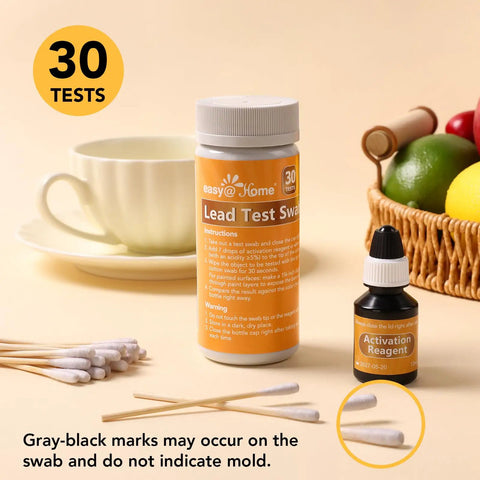 Lead Test Kit With Vinegar For Home Surfaces, 30 Rapid Swabs, Activation Reagent Bottle, Tea Cup, Fruit Basket, Testing Setup