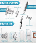 Diagram of Five Eighth Inch Thumb Operated Offset Cam Lock Latch for cabinet mailbox drawer detailing structure and size