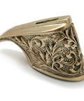 Bronze Knife Guard Bolster For Custom Knife Making with intricate flame design, hand-cast solid metal, side view