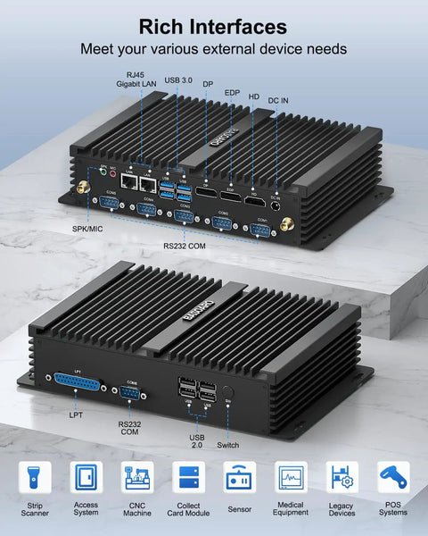 Ready To Rock Tough As Nails Fanless Mini PC built strong for real world automation showing rich interfaces and ports.