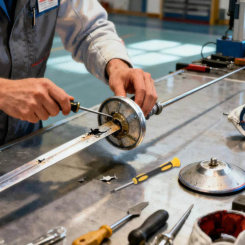 Using a Pocket Sized Fencing Sword Tip Screwdriver With Anti Slip Handle on a sabre in a workshop setting