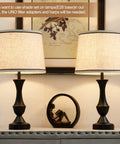 Drum Lampshades Set Of 2 Natural Linen Hand Crafted With Harp Holder Included For Table And Floor Lamps, displaying soft glow.