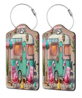 Camping RV Luggage Tag With Stainless Steel Ring, PU Leather Travel Suitcase Tag featuring vintage camper design