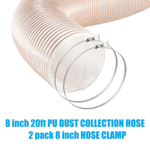 8 Inch Dust Collection Hose 20ft Flexible Collector Hose With Stainless Steel Clamps for woodworking and garage PU material