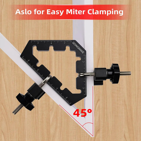 Hella Heavy Duty 45 And 90 Degree Corner Clamps For Woodworking Tools aluminum alloy square measuring 45 degree angle on wood.