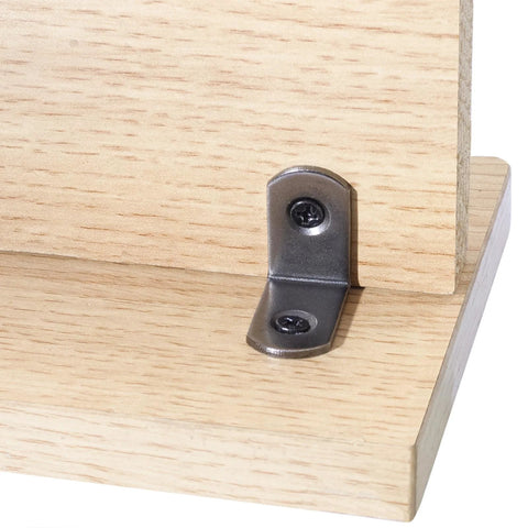 L Shaped Corner Bracket 1 Inch Right Angle Metal Support for wood shelves, installed on wooden surface, gun metal black finish