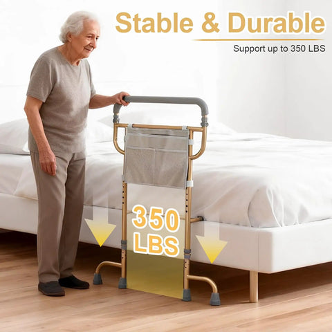 Heavy Duty Bed Rail For Seniors With Non Slip Ergonomic Handle And Handy Storage Pocket supports 350 lbs