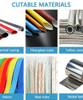 Variety of cuttable materials including thermal casing, fiberglass tube, and nickel belt for Hot Shrink Tube Cutter Machine 250W.