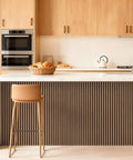 Game Changer Walnut Wood Slat Wall Panels Four Pack Acoustic Sound Dampening Board Set For Zero Drama Noise Cancelling Home Office And Living Room Decor Premium Fiber Core Build With Sleek Finish on kitchen island.