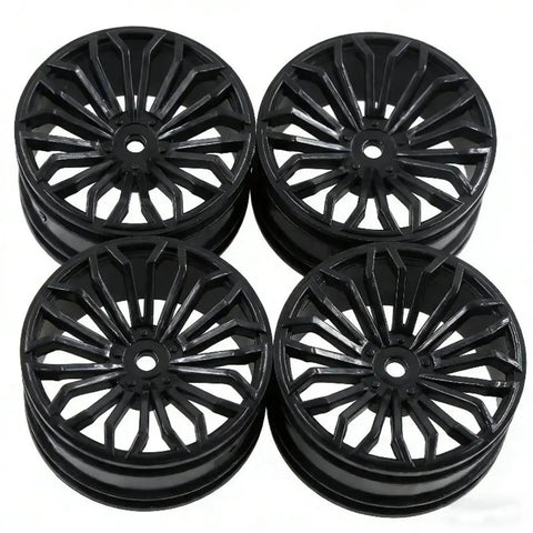 Black 52mm on road drift wheel hubs for RC cars, lightweight plastic rim set compatible with Kyosho HSP HPI Sakura Redcat 1/10 scale