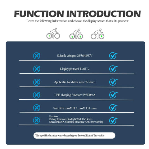 Universal LCD Speedometer Odometer Display For Electric Bikes And Scooters, Handlebar Mount, 24V 36V 48V 60V Compatibility, P3C 6 Pin Connector, Must Have For Ebike Conversions And Everyday Rides